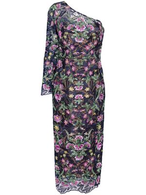 Marchesa Notte Alexis floral-embroidered lace dress - Blue