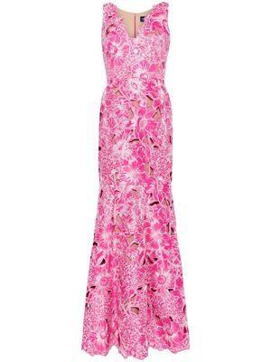 Marchesa Notte Anthousai floral-appliqué mermaid gown - Pink