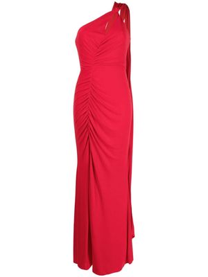 Marchesa Notte asymmetric ruched gown - Red