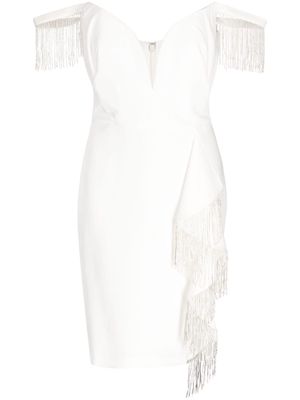 Marchesa Notte bead-embellished ruffled dress - White