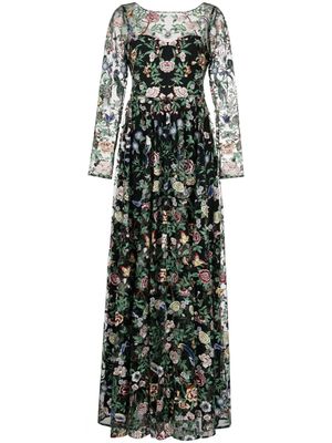 Marchesa Notte Botanical embroidered gown - Black