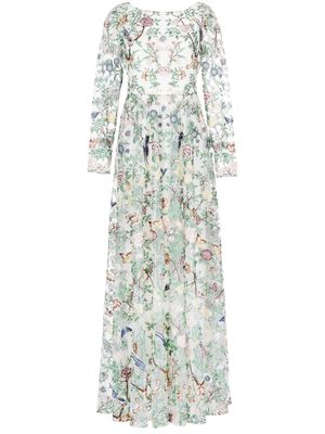 Marchesa Notte Botanical embroidered gown - White