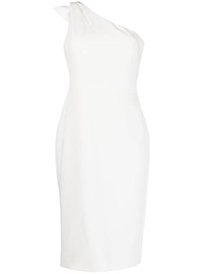 Marchesa Notte bow-detail one-shoulder midi dress - White