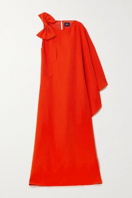 Marchesa Notte - Bow-embellished Draped Crepe Gown - Orange