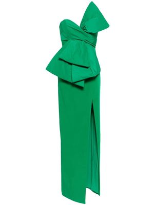 Marchesa Notte bow-embellished strapless gown - Green