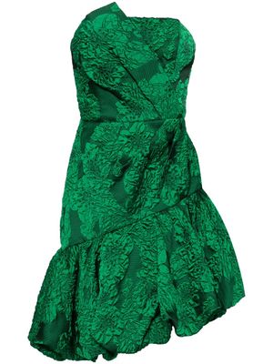 Marchesa Notte Calathea asymmetric minidress - Green