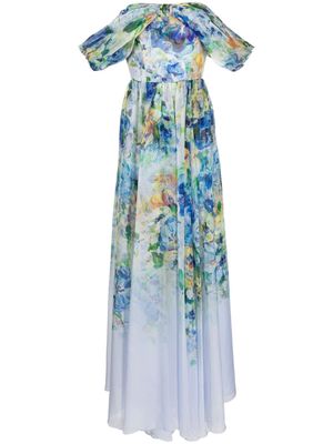 Marchesa Notte center-knot chiffon gown - Blue