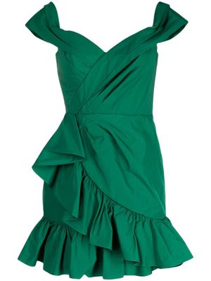 Marchesa Notte draped off-shoulder wrap minidress - Green