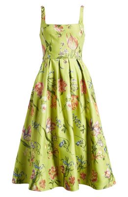 Marchesa Notte Embroidered Sleeveless Fit & Flare Dress in Spring Green Multi