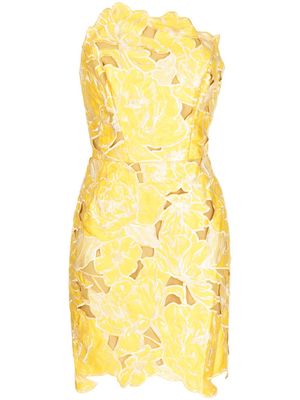 Marchesa Notte embroidered tulip minidress - Yellow