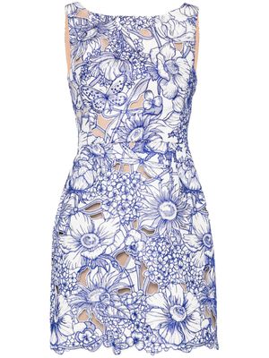 Marchesa Notte floral cut-out shift dress - Blue