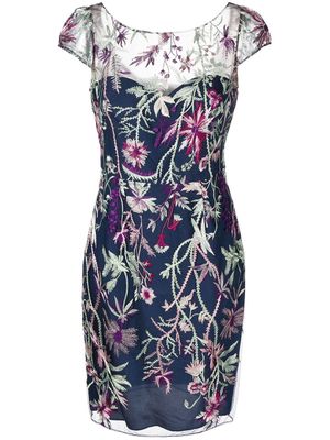 Marchesa Notte floral-embroidered minidress - Blue