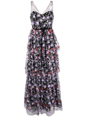 Marchesa Notte floral-embroidered tulle gown - Black
