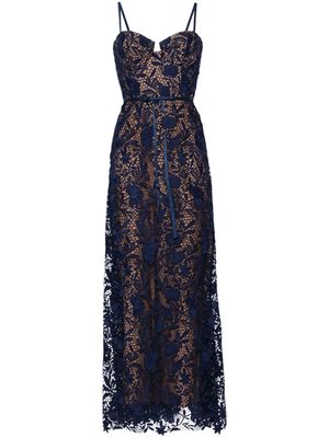 Marchesa Notte floral-lace mermaid gown - Blue