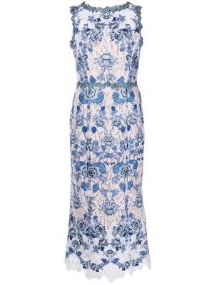 Marchesa Notte floral lace sleeveless midi dress - Blue