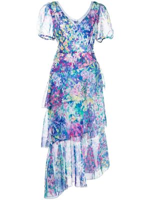 Marchesa Notte floral-print asymmetric dress - Multicolour