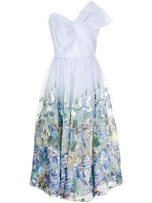 Marchesa Notte floral-print bow-detailing dress - Blue