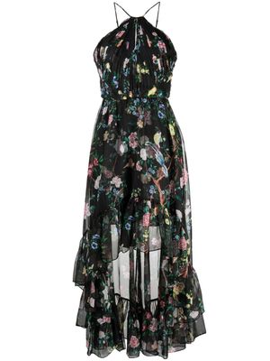 Marchesa Notte floral-print halterneck dress - Black