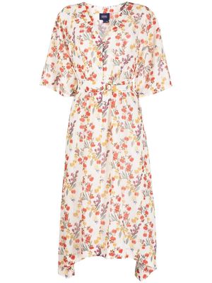 Marchesa Notte floral-print maxi shirt dress - Neutrals