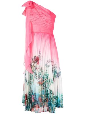 Marchesa Notte floral-print pleated dress - Pink