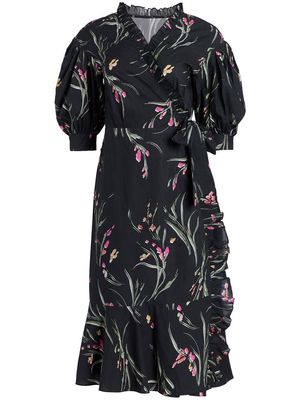 Marchesa Notte floral-print wrap dress - Black