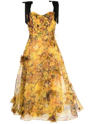 Marchesa Notte Foiled Garden midi dress - Gold