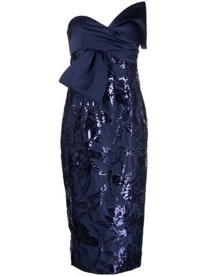 Marchesa Notte Lotus sequin-embellished midi dress - Blue