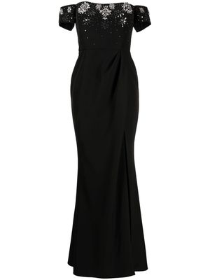 Marchesa Notte off-shoulder embellished gown - Black
