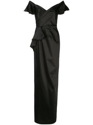 Marchesa Notte off-the-shoulder fitted gown - Black