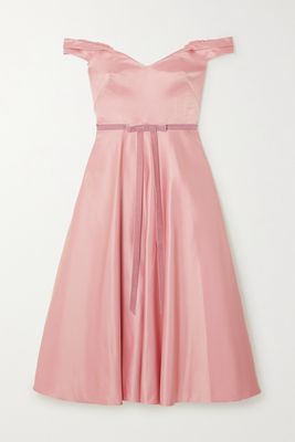 Marchesa Notte - Off-the-shoulder Velvet-trimmed Duchesse-satin Midi Dress - Pink