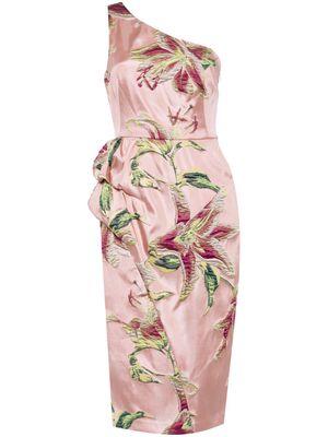 Marchesa Notte one-shoulder draped midi dress - Pink