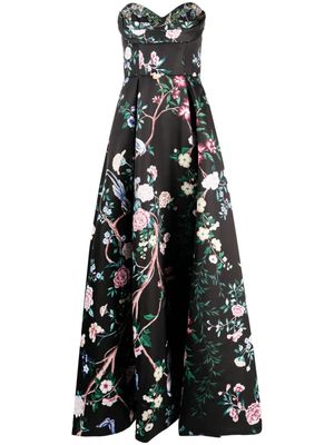 Marchesa Notte Paradise floral-motif gown - Black