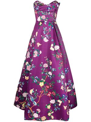 Marchesa Notte Paradise floral-motif gown - Purple