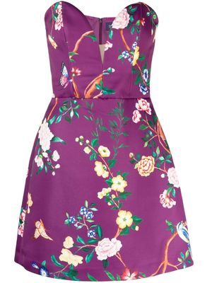 Marchesa Notte Paradise floral-print satin dress - Purple