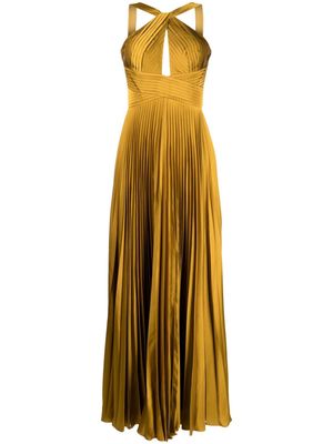Marchesa Notte pleated foil gown - Gold