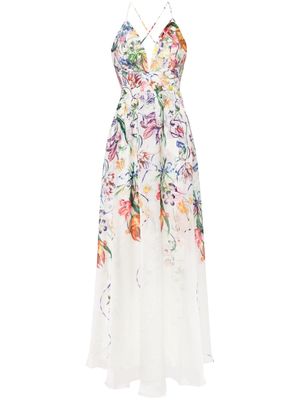 Marchesa Notte Ribbons floral-print gown - White