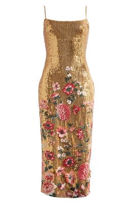 Marchesa Notte Sequin Cocktail Dress in Gold Multi