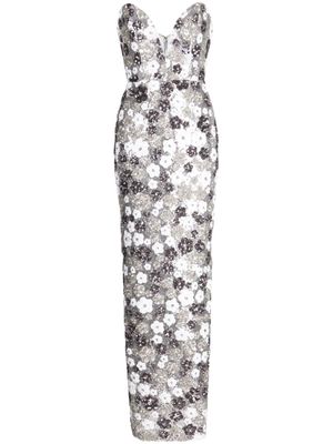 Marchesa Notte sequined sweetheart-neck maxi dress - Multicolour
