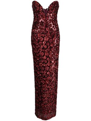 Marchesa Notte sequined sweetheart-neck maxi dress - Red