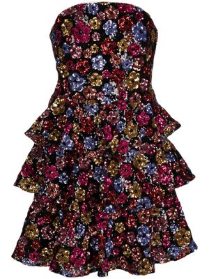 Marchesa Notte sequined tiered minidress - Multicolour