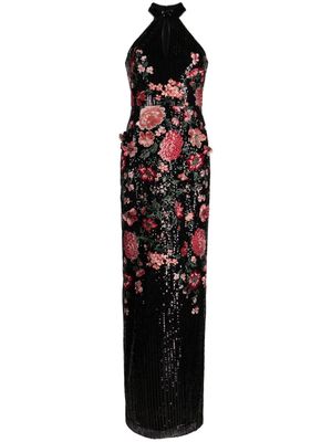 Marchesa Notte shimmer floral-embroidered maxi dress - Multicolour