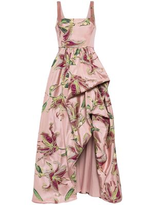 Marchesa Notte square-neck draped gown - Pink