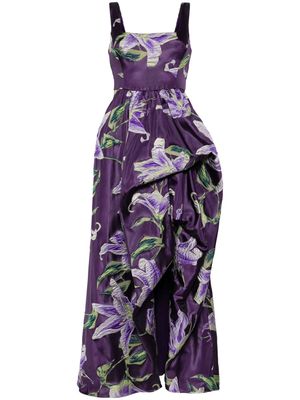 Marchesa Notte square-neck draped gown - Purple