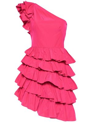 Marchesa Notte taffeta one-shoulder tiered mini dress - Pink