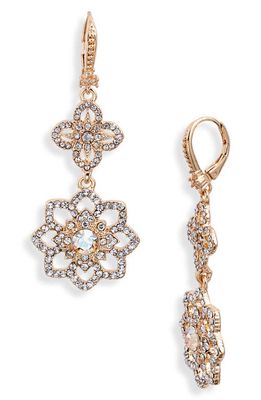Marchesa Pavé Floral Double Drop Earrings in Gold/Cgs/Cry