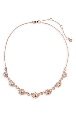 Marchesa Pear Crystal Halo Frontal Necklace in Rose Gold/Silk