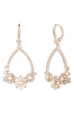 Marchesa Pretty Petals Imitation Pearl Teardrop Earrings in Gold/Crystal Golden Shadow