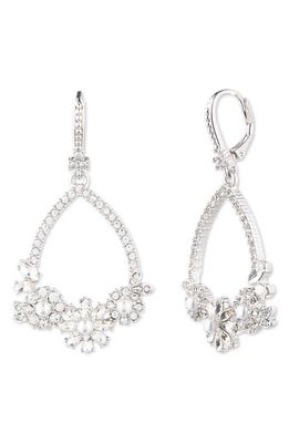 Marchesa Pretty Petals Imitation Pearl Teardrop Earrings in Rhod/Crystal