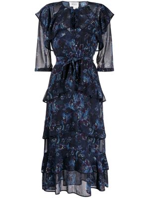 Marchesa Rosa Aster abstract-pattern ruffled dress - Blue