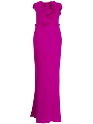 Marchesa ruffled strapless crepe gown - Pink